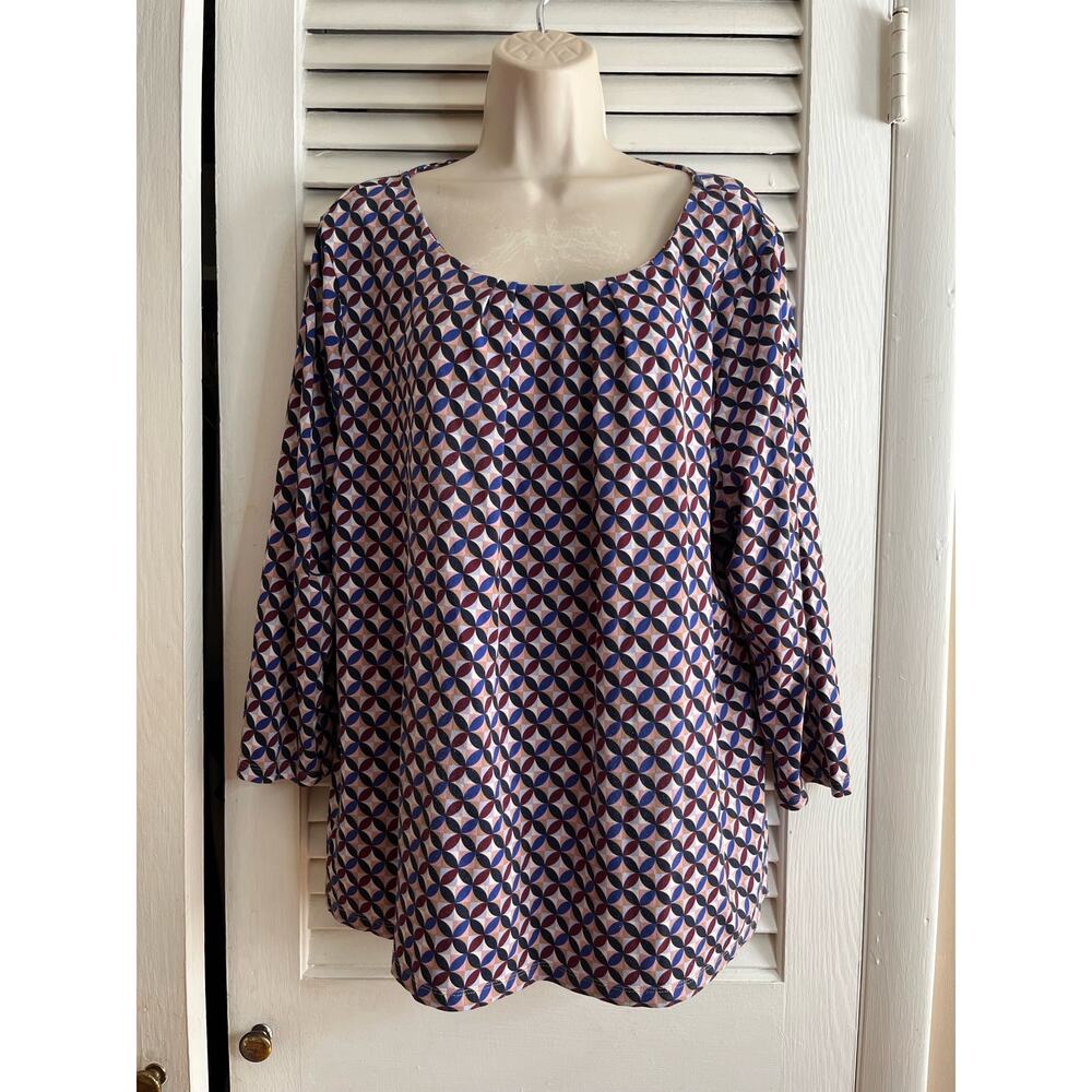 Talbots fall‎ color print knit top 2X 3/4 sleeve 92 nylon 8 spandex scoop neck
